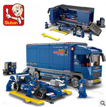 

SLUBAN 0357 Building Blocks Equation F1 Blueray Race Car Freight Truck Small Particles Children'S Educational Assembled