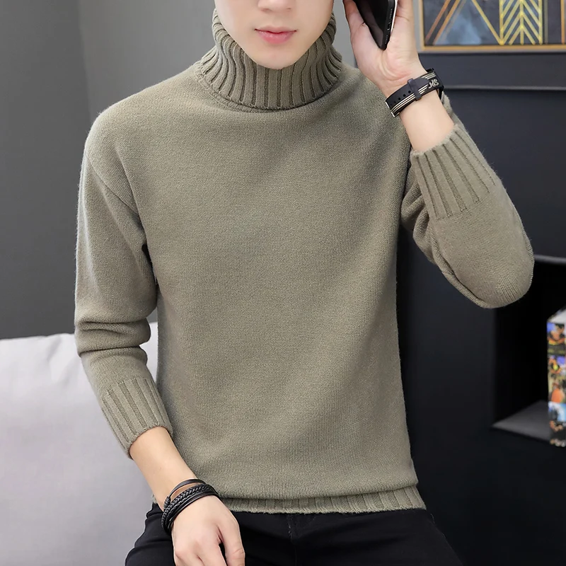 Goede 2019 Mannen Winter Hoge Hals Dikke Warme Trui Mannen Coltrui Merk Heren Trui Slim Fit Dubbele Kraag Trui Mannen Truien mannelijke