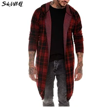 SUKWIML Мужское пальто длинный кардиган мужской с капюшоном Sobretudo мантия Тренч пальто с длинными рукавами клетчатое Мужское пальто Верхняя одежда уличная