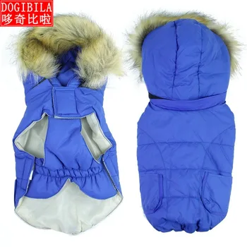 

New pet clothes puppies with hood fur collar warm winter pet cotton coats Cold proof warm cotton padded jacket