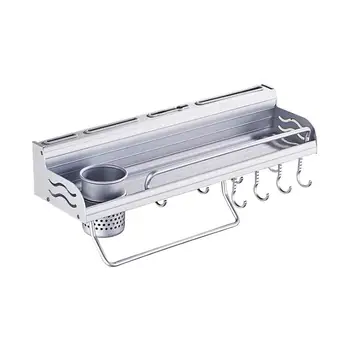 

Kitchen Shelf Organizer Wall Mounted Seasoning Storage Rack Multifunctional Non-drilling Holder Smooth Surface Storage Rack