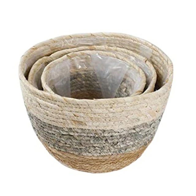 Növény Cserepes Kerek Virágcserép Kosár Kézi Szőtt Beltéri Ültetvényes Növények Edények Dekoratív Kültéri - Image 5