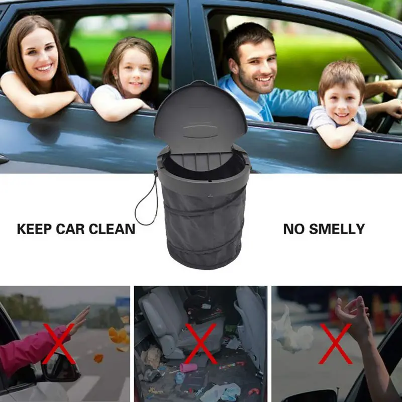 Car Portable Trash Bin Can Folding Garbage Dustbin Holder Rubbish Case Auto Organizer Storage Bag Car Accessories