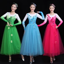 H2608 женское платье для танцев, китайский народный танец, большие качели с длинным рукавом, костюмы для женщин и взрослых, квадратная танцевальная одежда для выступлений