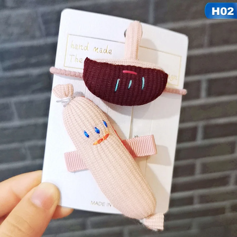 Комплект из 2 предметов, Корейская новая детская веревочная шпилька для волос, женские фрукты и овощи, Enoki, Грибная ткань, челка, клип-карта