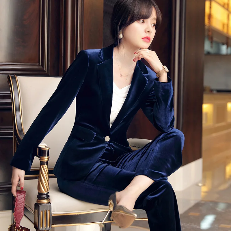 

Ladies Business Suit Velvet Pants Suit Set Elegant Formal Slim Suit Jacket Pants Office Pants Suit 2 Piece Workwear