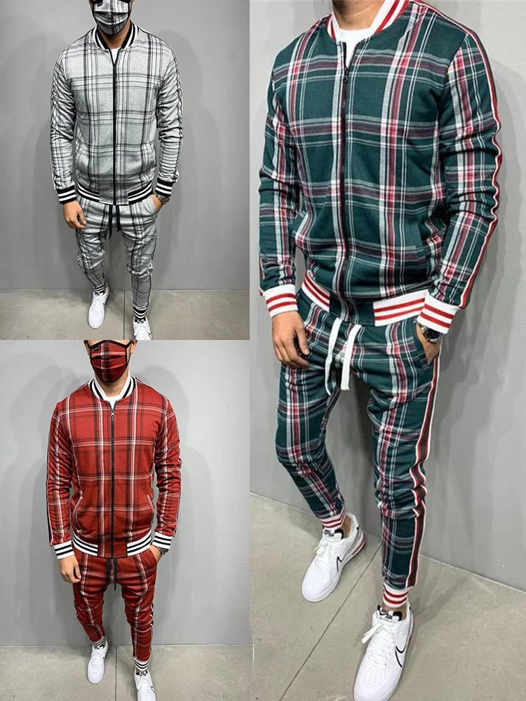 Men' 3d Plaid Sports Gentlemen Set 