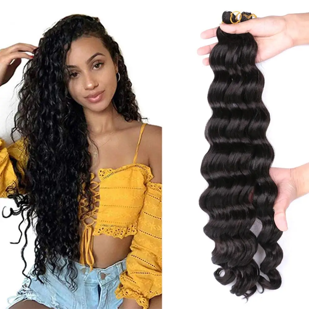 MTMEI HAIR Ombre Braiding Hair Extensions 20 Inch Deep Wave Hair Natural Black Brown Bug Synthetic Crochet Braids 80g/Pack