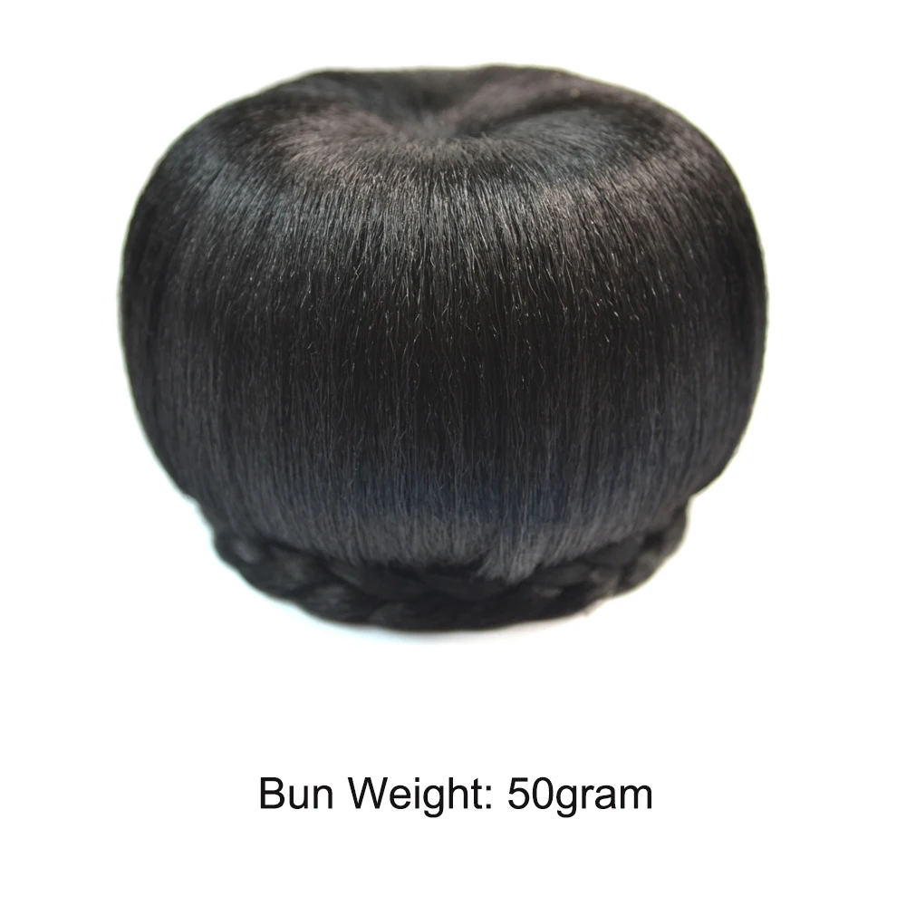 Synthetic Fake Hair Bun And Bang Heat Resistant Braided Chignon HairPiece Donut Ponytail Wig For Women Clip in Hair Extension