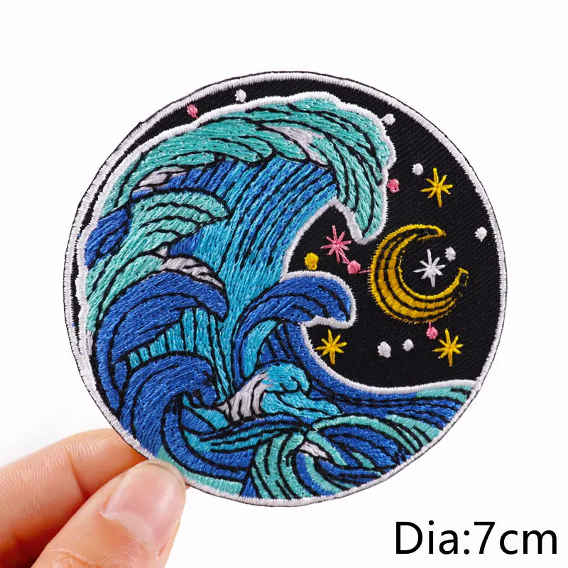 Van Gogh Embroidered Patches on Clothes DIY Cartoon Wave Applique Clothing Thermoadhesive Patches for Clothing DIY 