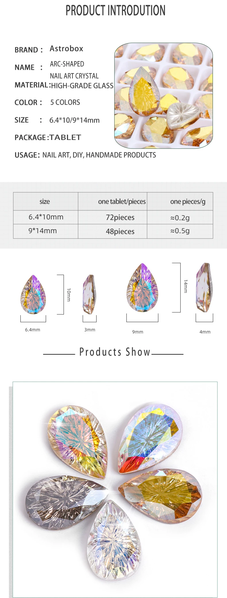 Description Picture 5 of itemAstrobox K9 Drop Diamond Arc-Shaped Carving Crystal Sew On Rhinestone стразы Glass Nail Art Stone DIY Clothing & Accessories