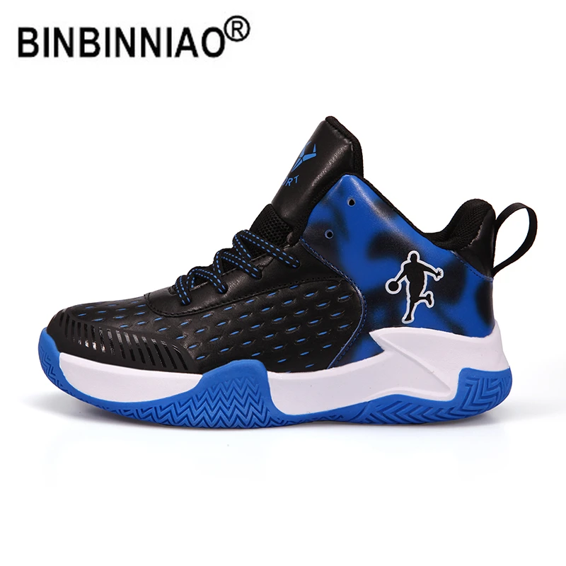 BINBINNIAO zapatillas de baloncesto de cuero para niños, tenis deportivos, talla 31 39, de baloncesto| - AliExpress