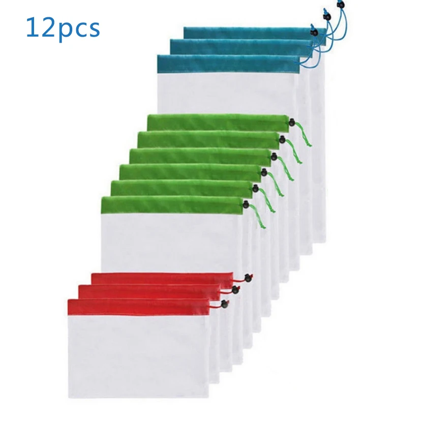 Мешок для хранения стиральной машины многоразовые производят сетчатые сумки веревка для овощей мешок для фруктов Регулируемая нейлоновая нить кухонные аксессуары - Цвет: 12pcs 02