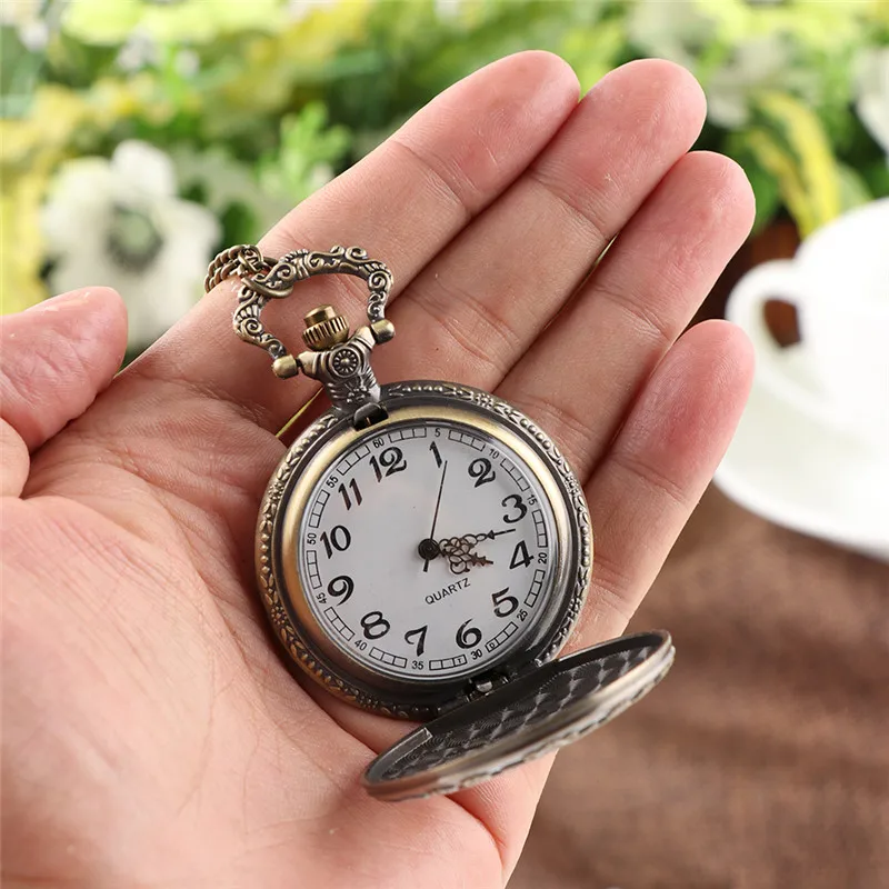 Retro Alice In Wonderland Theme Steampunk Pocket Watch Vintage Bronze Quartz Fob Watches for Men Women Christmas Brithday Gift