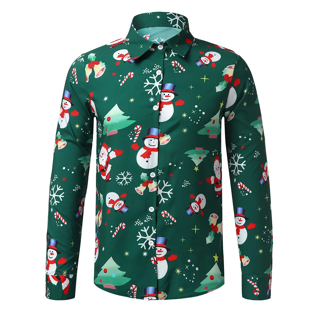Мужская повседневная Рождественская рубашка на пуговицах с длинным рукавом и отложным воротником, топ, блузка, camisas hombre - Цвет: q