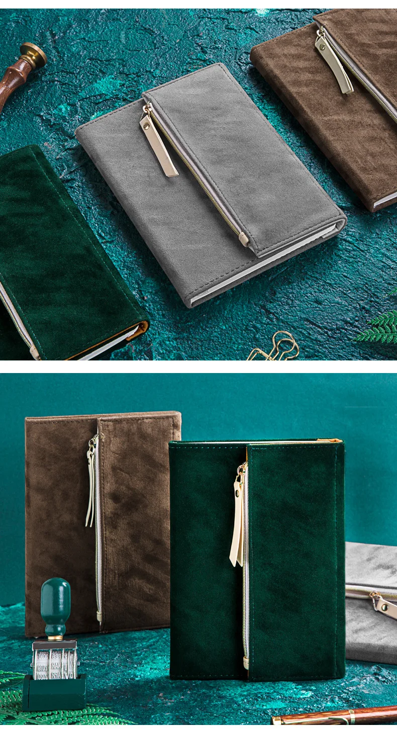 B6 замшевый дневник, зимняя креативная Складная ручная книга, планировщик, офисный органайзер для путешествий, записная книжка на молнии, чехол-карандаш