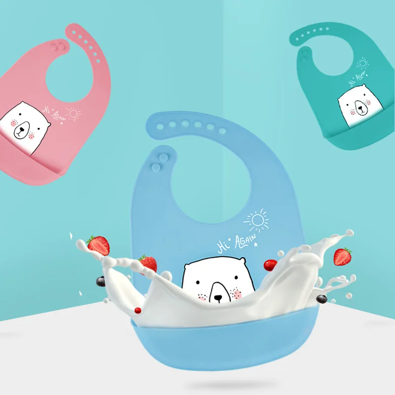 

Baby Waterproof Food Grade Silicone Bib Adjustable Cartoon Animal Wipeable Infant Boys Girls Feeding Tools Toddler Pocket Bib