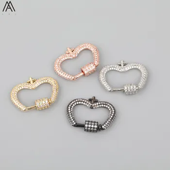 

5pcs/Lot 20x25mm CZ Micro Paved Heart Shape Screw Clasps Zirconia Paved Lock Carabiner Connector Clasps Jewelry DIY FH-243AMAJ.A