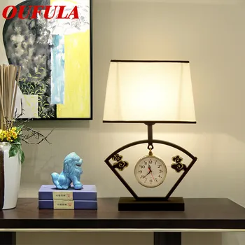 

OUTELA Table Lamp With Watch Modern Office Creative Decoration Fabric for Foyer Living Room Bed Room Hotel