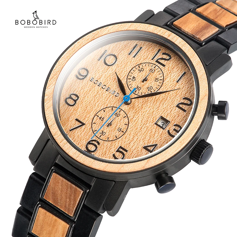 Часы BOBO BIRD Wood мужские армейские кварцевые с деревянным ремешком и