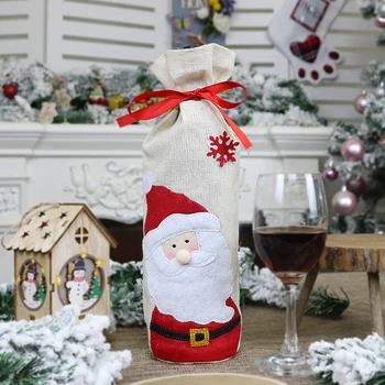 

Christmas Wine Bottle Cover Cute Snowman Elk Pattern Decoration Cover Bags for Christmas Party Dinner Decoration B88