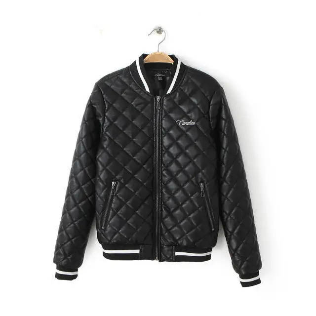 Autumn And Winter New Style Models in Europe And America Rhombus Quilted Contrast Color Lettered Embroidery Jacket Style Leather