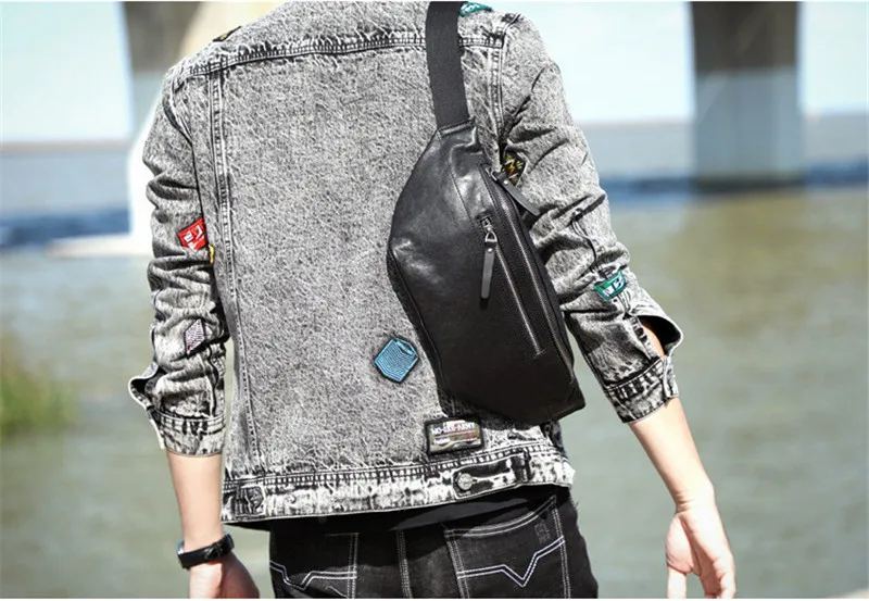 PNDME mode lässig aus echtem leder männer schwarz brust tasche einfache vielseitig natürliche weiche echt rindsleder multifunktions taille pack – Detail 3
