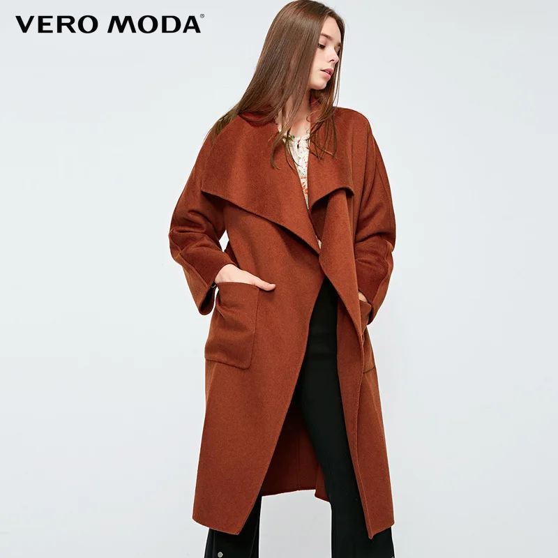 Vero Moda зимнее лацкан воротник поясом длинное шерстяное пальто Верхняя одежда куртка | 318327541