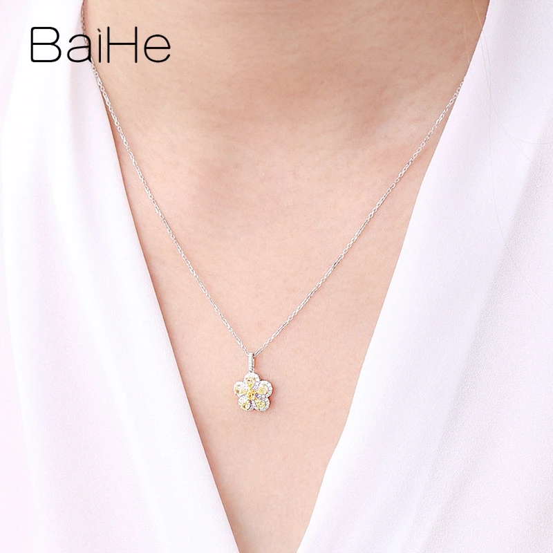 BAIHE Твердые 18 К белого золота сертифицированные 0.50ct натуральные желтые драгоценные камни женские помолвки модные ювелирные изделия Подарок ожерелья