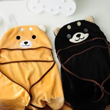 

hooded cartoon Shiba Inu anime plush blanket yellow Flannel soft adult children's sofa TV throw Cute Shawl hoodie blankets