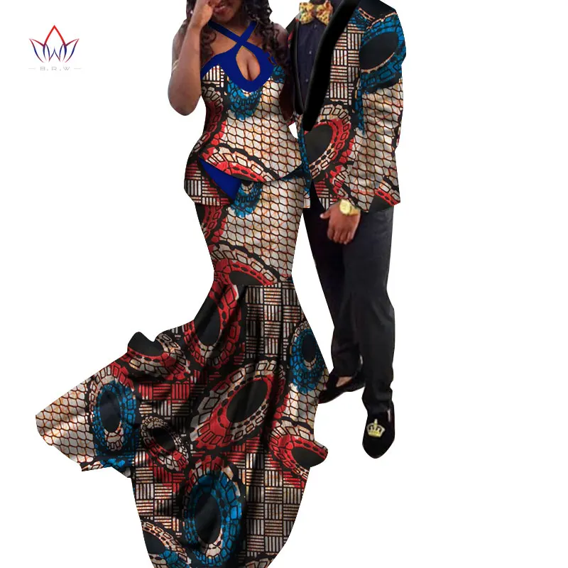 African Couple Clothes African Dresses for Women Bazin Riche Long Evening Dresses African Men Jacket Coat Clothing WYQ154 - Color: 9