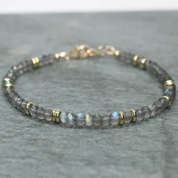 Labradorite Bracelet Labradorite Brass Blue Flash Beaded Layering Bracelet Black Beaded Bracelets Womens Jewelry