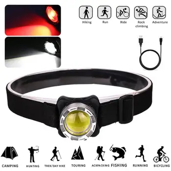 

COB LED Headlamp Fishing Headlight USB Charging Head Torch Waterproof Flashlight White Red Head Lamp With Rechargebale Battery 9