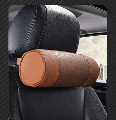 Leather Car Seat Headrest Pillows Auto Safety Cylindrical Black Neck Support Cover Cushion Memory Bone Head Protector