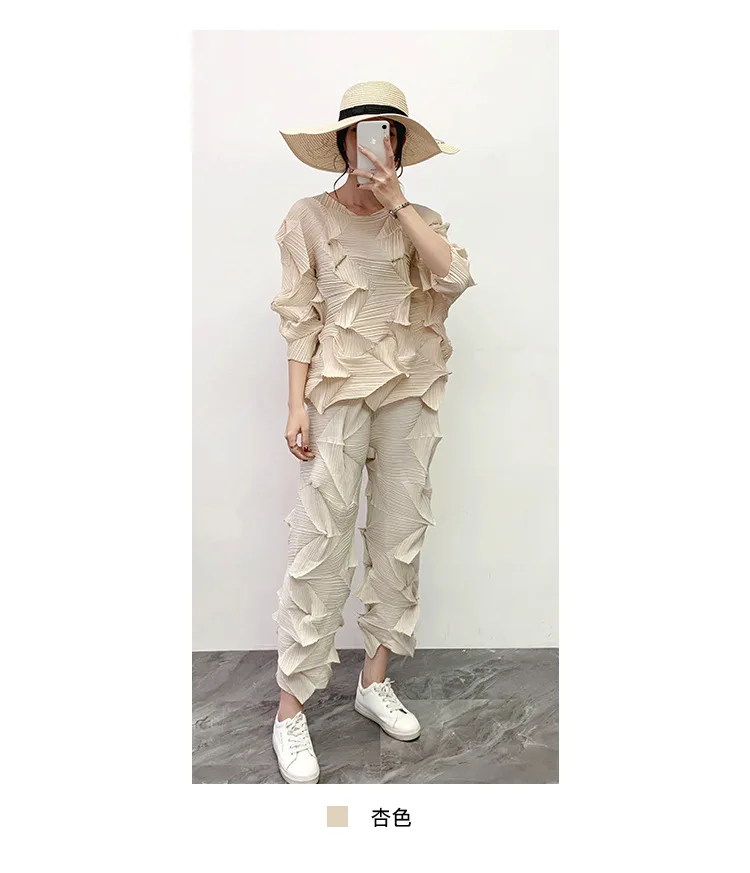 MIYAKE плиссированная куртка со стразами+ прямые брюки Зимний свободный большой размер плиссированный комплект из двух предметов брюки костюм