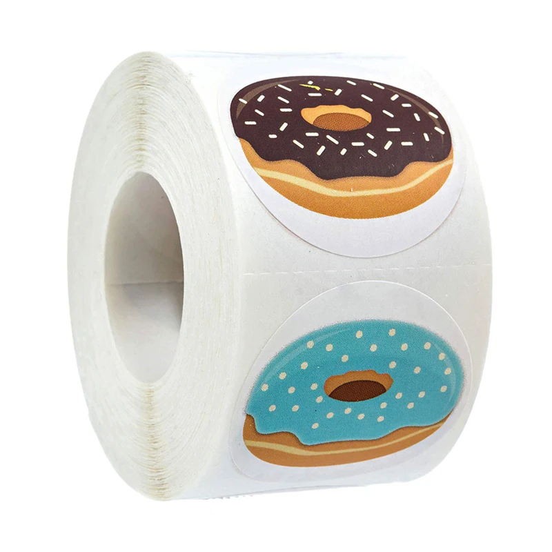 

500 Stickers per roll Stylish Donut Stickers 8 Designs Delicious Looking Handmade white labels stickers for Cake bread baking