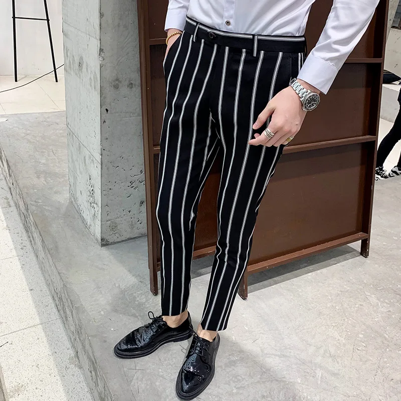 Men's Casual Suit Pants Slim Pants Men's Fashion Vertical Bar Black Dark Green Brown Business Casual Nine-Point Suit Pants Men's Casual Suit Pants Slim Pants Men's Fashion Vertical Bar Black Dark Green Brown Business Casual Nine-Point Suit Pants