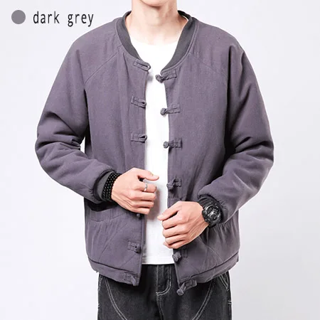 dark grye Мужские хлопковые льняные куртки свободные пальто флис китайский стиль воротник стойка большой размер 5XL темно серый черный темно синий одежда для мужчин F150 - Цвет: dark grye