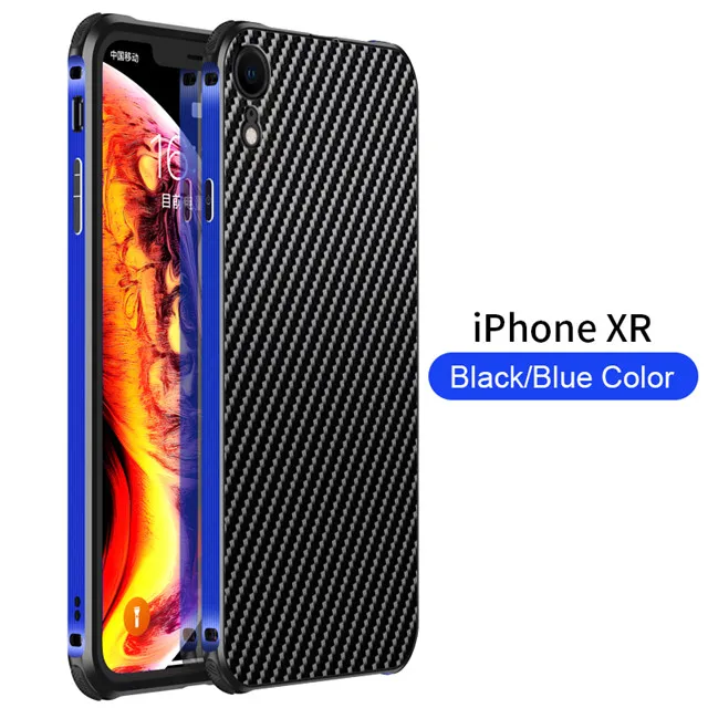 Black Blue Чехол для Apple IPhone XR, алюминиевая металлическая рамка+ жесткий чехол из углеродного волокна для Apple IPhone XR, ударопрочный чехол для телефона - Цвет: Black Blue