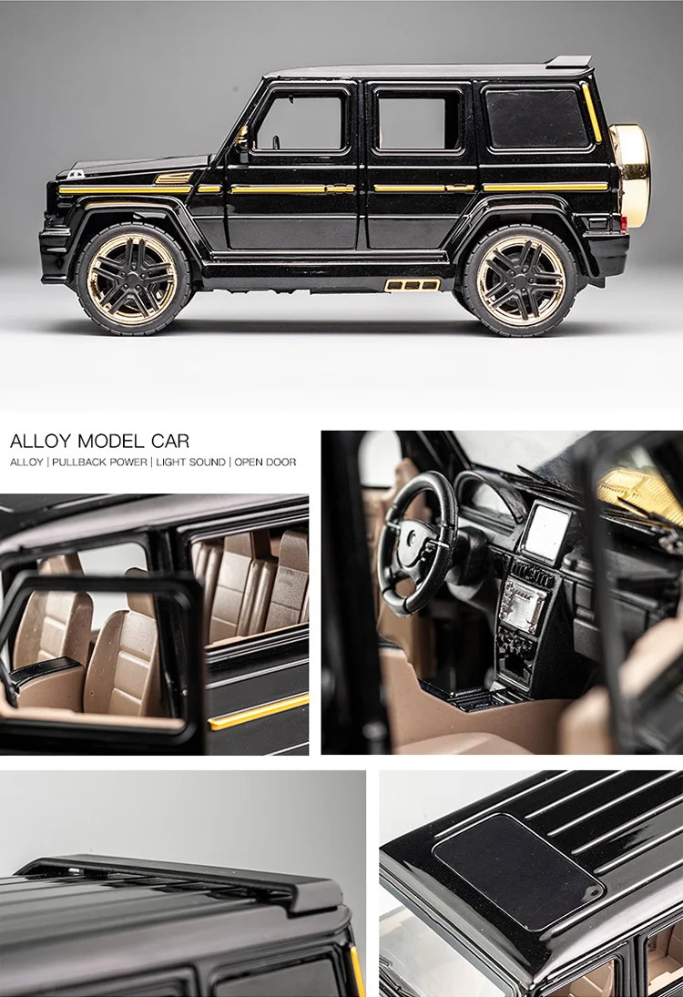  1:24 Diecast Toy Car Model Metal Toy Vehicle Wheels G65 High Simulation Sound And Light Pull Back C
