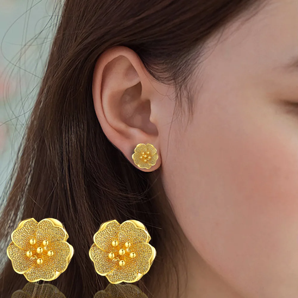 New Arrival Hot Sell Gold Flower Design Sterling Rhod Ladies Stud Earrings Jewelry Birthday Gift Women | Украшения и аксессуары