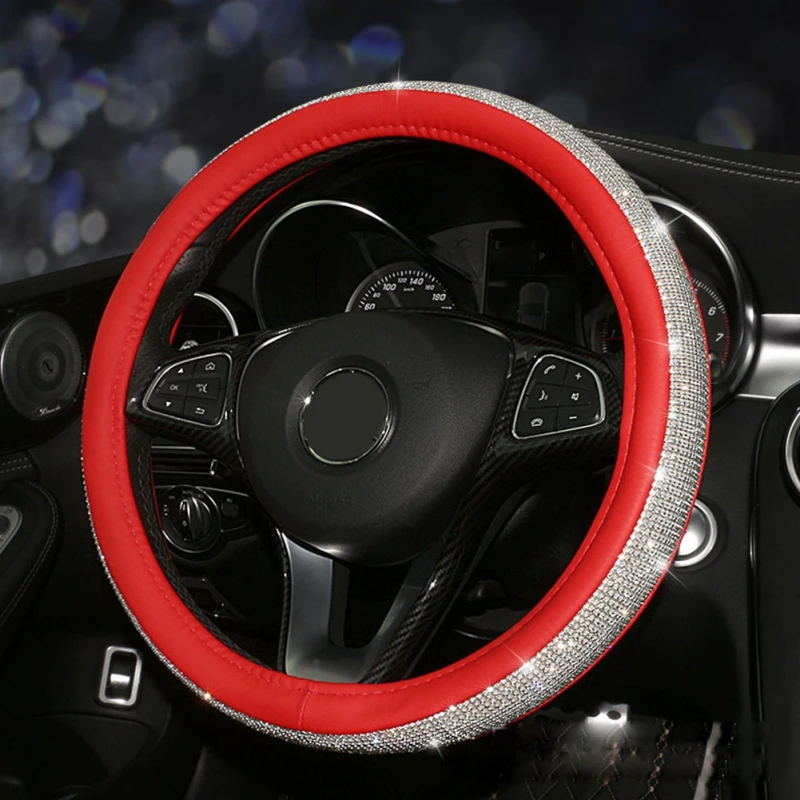 Многоцветные Автомобильные Кожаные чехлы со стразами на руль крышка