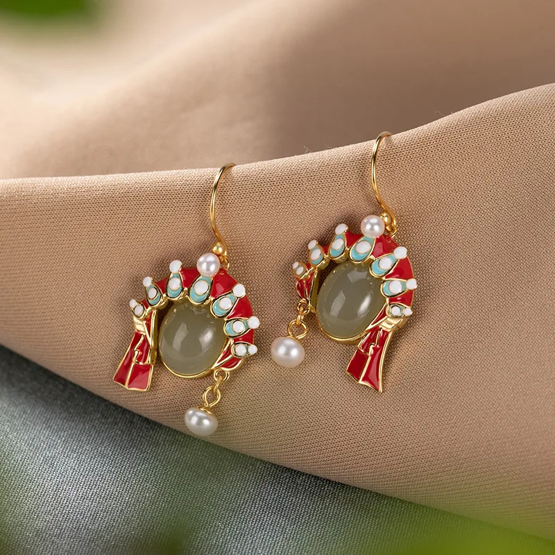 

silver Hetian jade Chinese style palace fashion Peking Opera facial makeup lady earrings earrings earrings earrings