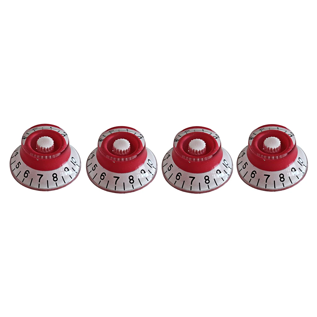 4 PCS Red  Control Knobs Volume Tone Buttons For Electric Guitar