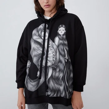 

Autumn Plus Size Pullover Print Women Sweatshirts Streetwear Female Hoodie Oversize Long Sleeve Drawstring Womans Clothing