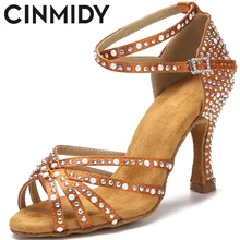 CINMIDY Hot Selling Women Latin Dance Shoes Rumba Samba Ballroom Party Ladies Dance Heels Women Sandals Rhinestone Wedding Shoes