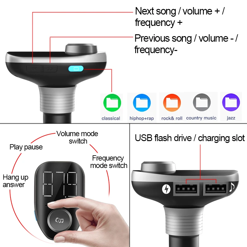 Fimilef fm-передатчик Aux модулятор Bluetooth Handsfree автомобильный комплект автомобильный аудио mp3-плеер с 3.0A Быстрая зарядка двойная Автомобильная usb-зарядка