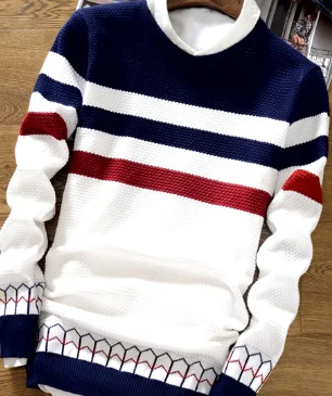 CO осенний свитер, мужской подростковый свитер с круглым вырезом, Тонкий полосатый свитер - Цвет: Синий
