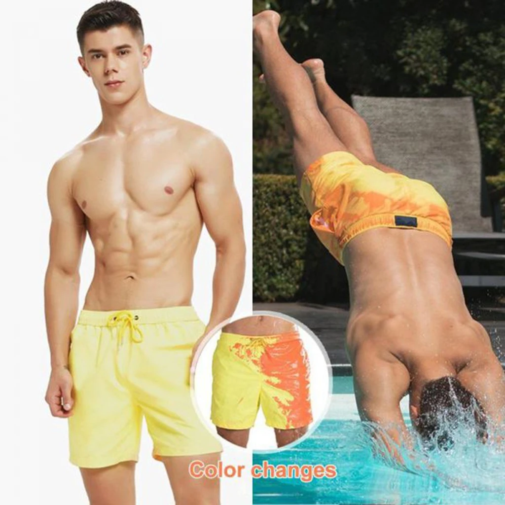LEKODE Summer Men Color-Changing Beach Pants Swim Trunks Shorts