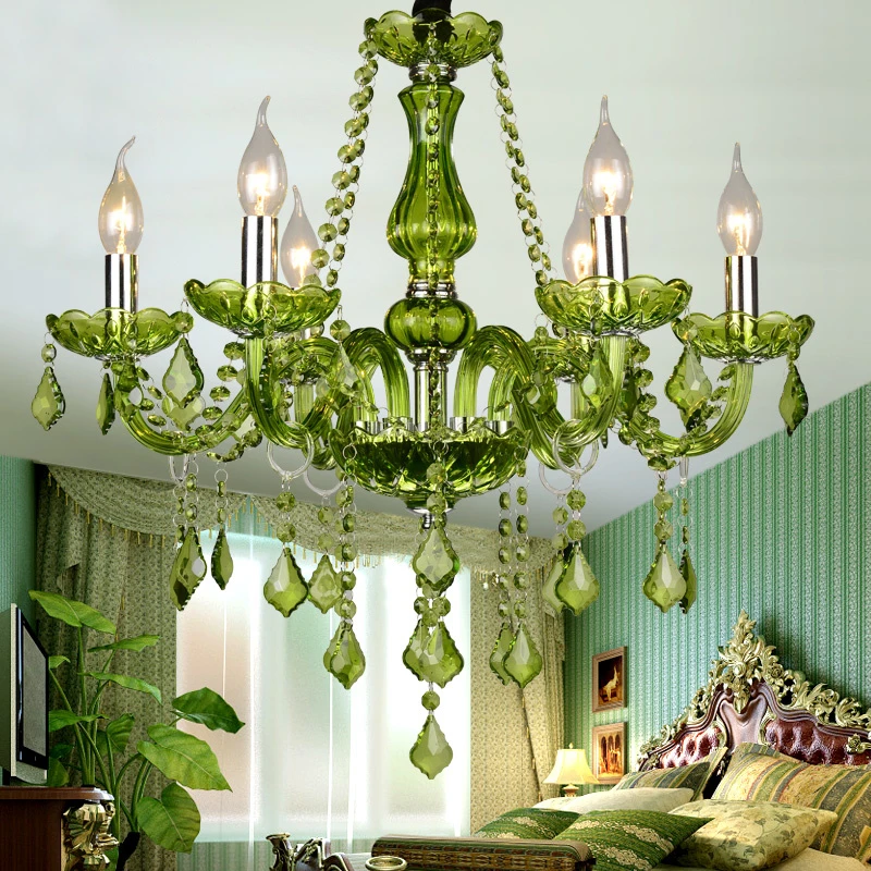 dining room chandeliers E14 Luxury Crystal Chandelier Green Wedding Parlor Bedroom Villa Suspension Light Hotel Restaurant Cafe Bar Candle Pendant Lamps cheap chandeliers